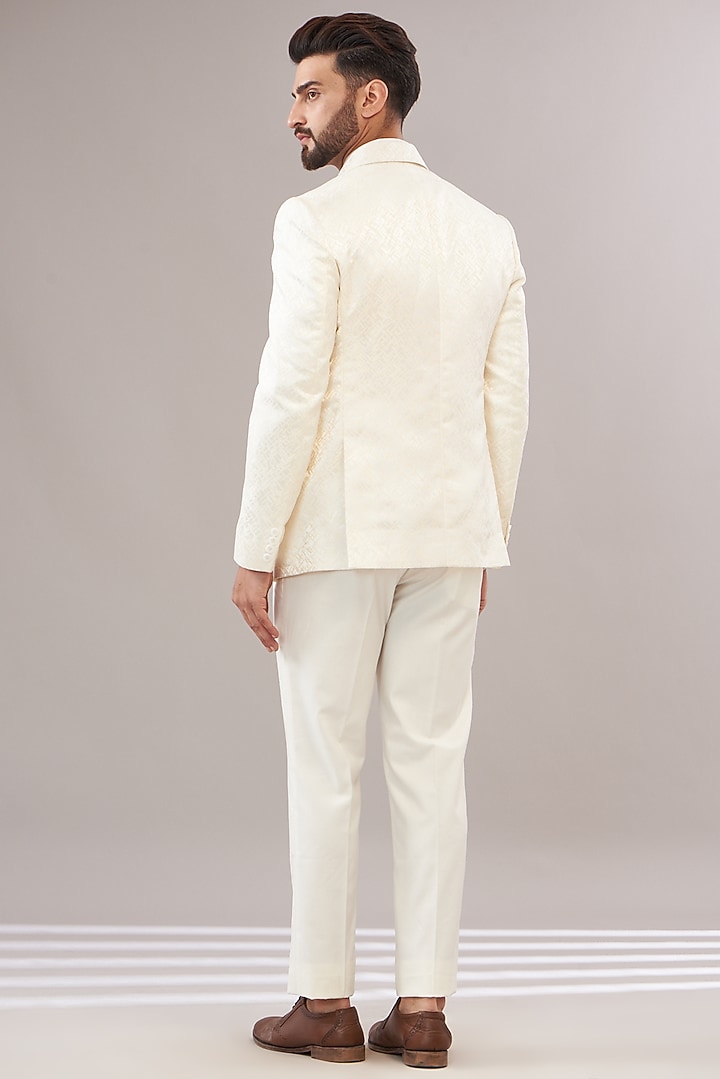 White Turkish Jacquard Tuxedo Set by Zoop Men at Pernia's Pop Up Shop