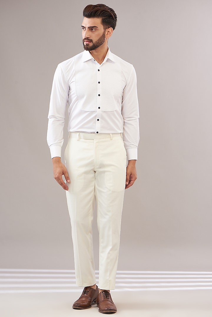 White Turkish Jacquard Tuxedo Set by Zoop Men at Pernia's Pop Up Shop