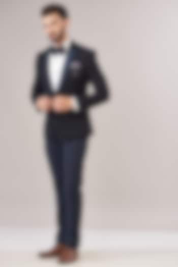 Blue Turkish Embossed Jacquard Tuxedo Set by Zoop Men