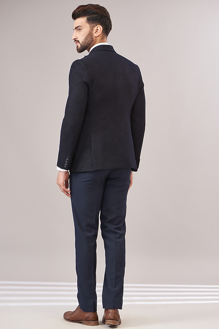 Blue Turkish Embossed Jacquard Tuxedo Set by Zoop Men at Pernia's Pop Up Shop