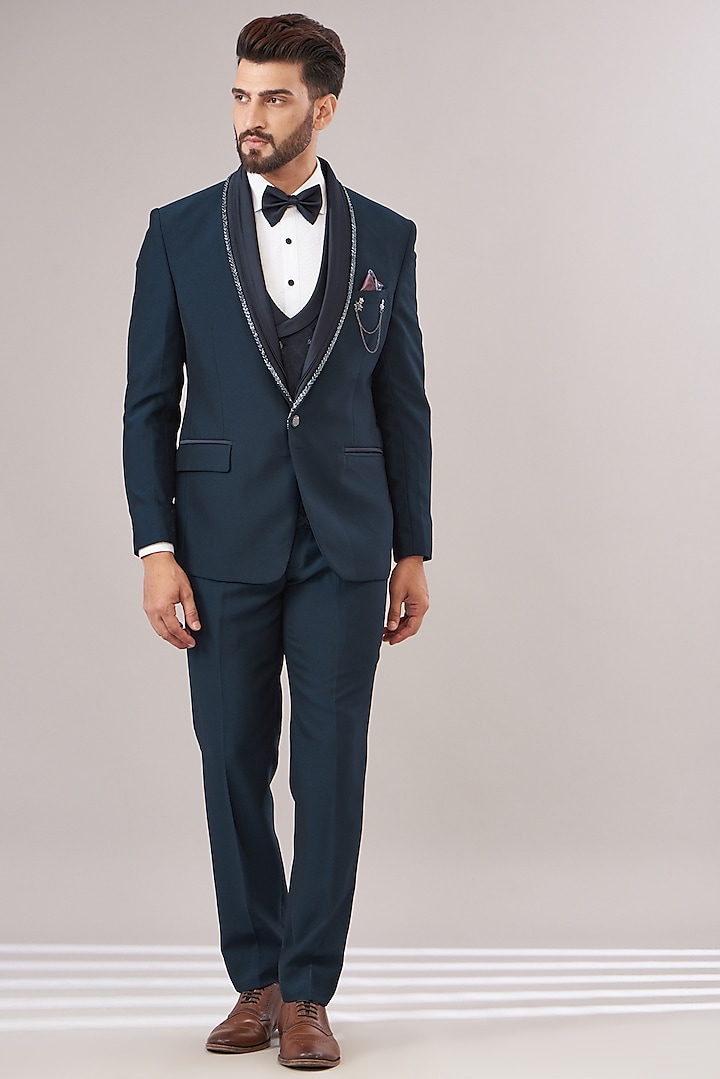 Deep Blue Terry Rayon Tuxedo Set by Zoop Men at Pernia's Pop Up Shop