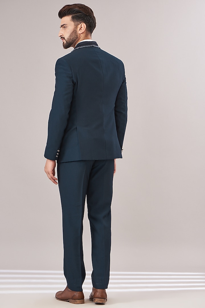 Deep Blue Terry Rayon Tuxedo Set by Zoop Men at Pernia's Pop Up Shop