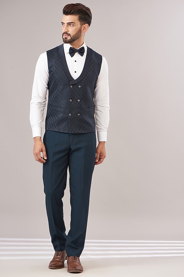 Deep Blue Terry Rayon Tuxedo Set by Zoop Men at Pernia's Pop Up Shop