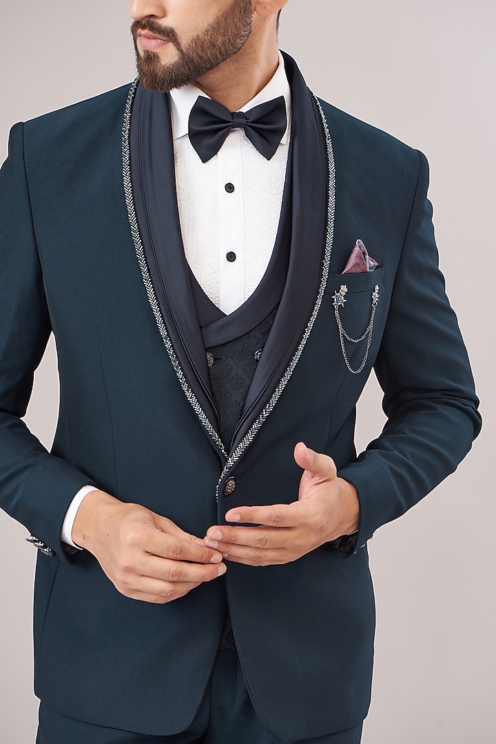 Deep Blue Terry Rayon Tuxedo Set by Zoop Men at Pernia's Pop Up Shop