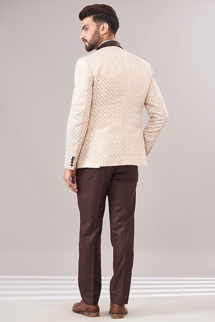 Beige Jacquard Tuxedo Set by Zoop Men at Pernia's Pop Up Shop