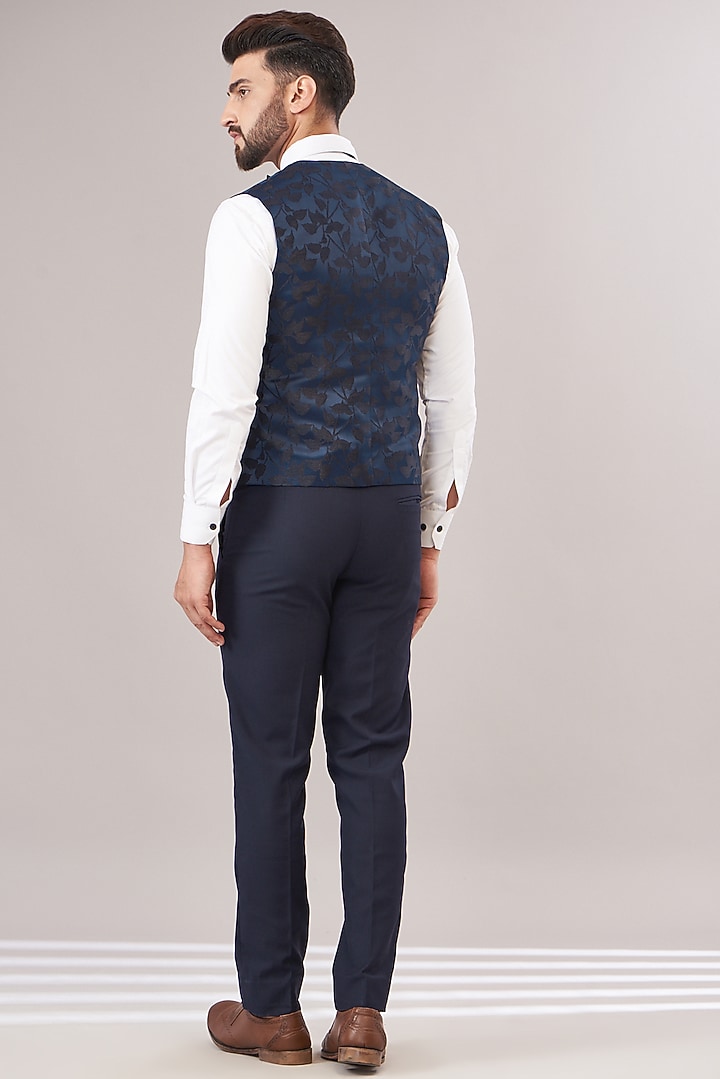 Blue Jacquard Printed Tuxedo Set by Zoop Men at Pernia's Pop Up Shop