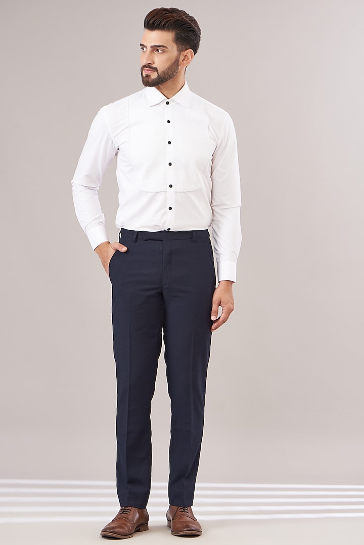 Blue Jacquard Printed Tuxedo Set by Zoop Men at Pernia's Pop Up Shop