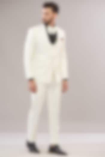 White Turkish Jacquard Tuxedo Set by Zoop Men at Pernia's Pop Up Shop