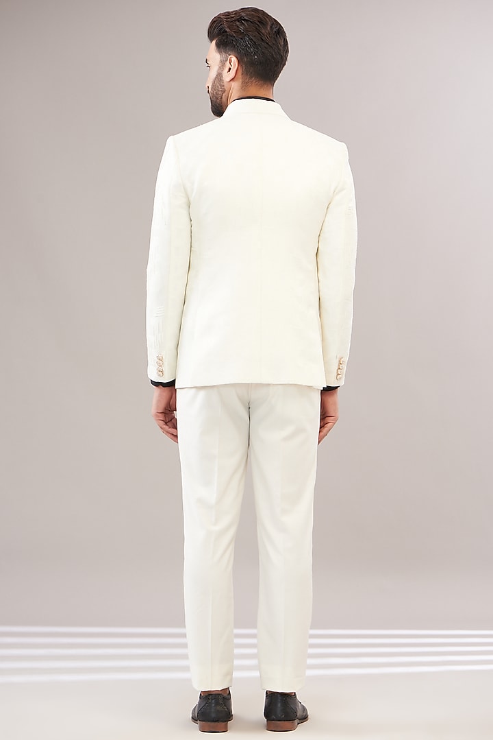 White Turkish Jacquard Tuxedo Set by Zoop Men at Pernia's Pop Up Shop