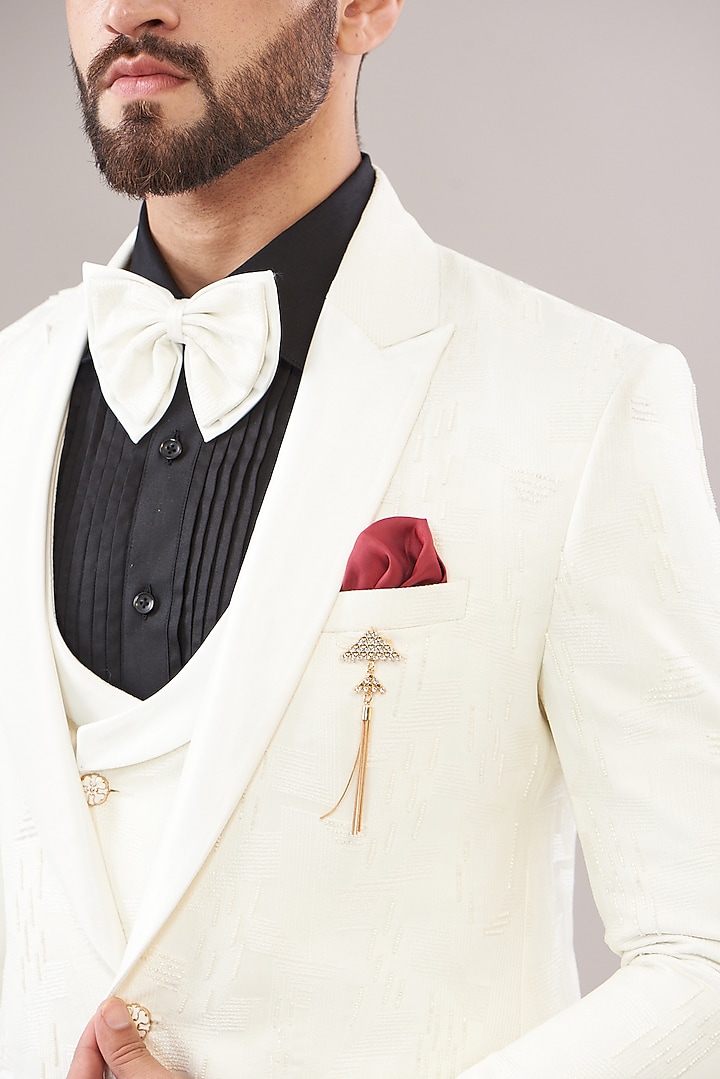 White Turkish Jacquard Tuxedo Set by Zoop Men at Pernia's Pop Up Shop