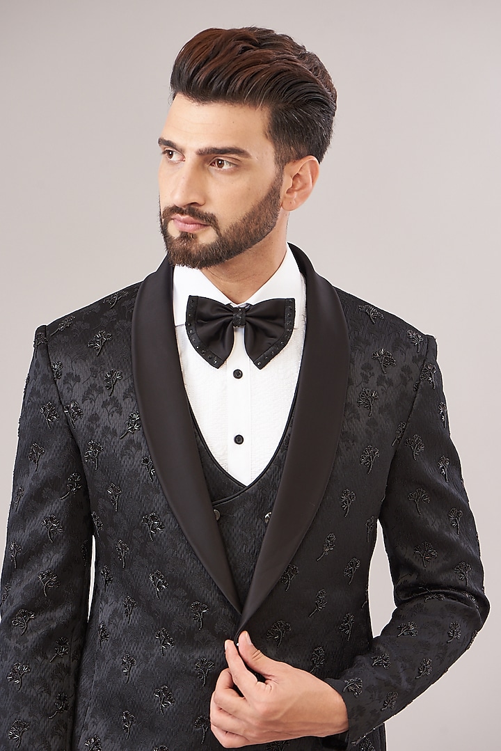 Buy Zoop Men Black Jacquard Embellished Tuxedo Set at Pernia ...