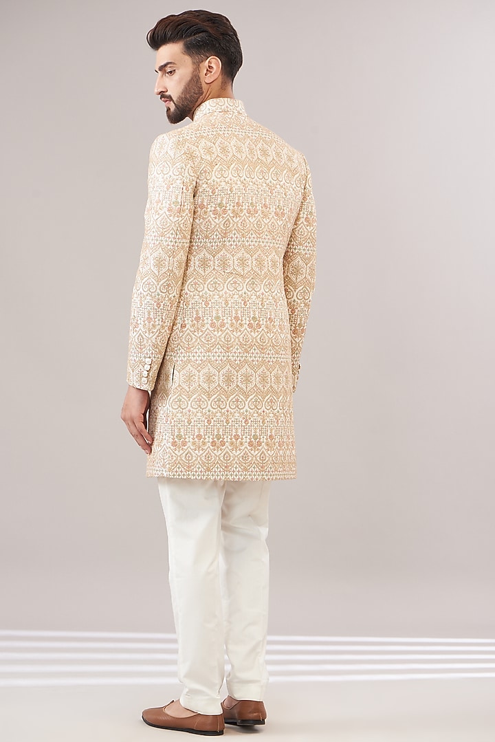 Ivory Silk Zari Work Wedding Sherwani Set by Zoop Men at Pernia's Pop Up Shop