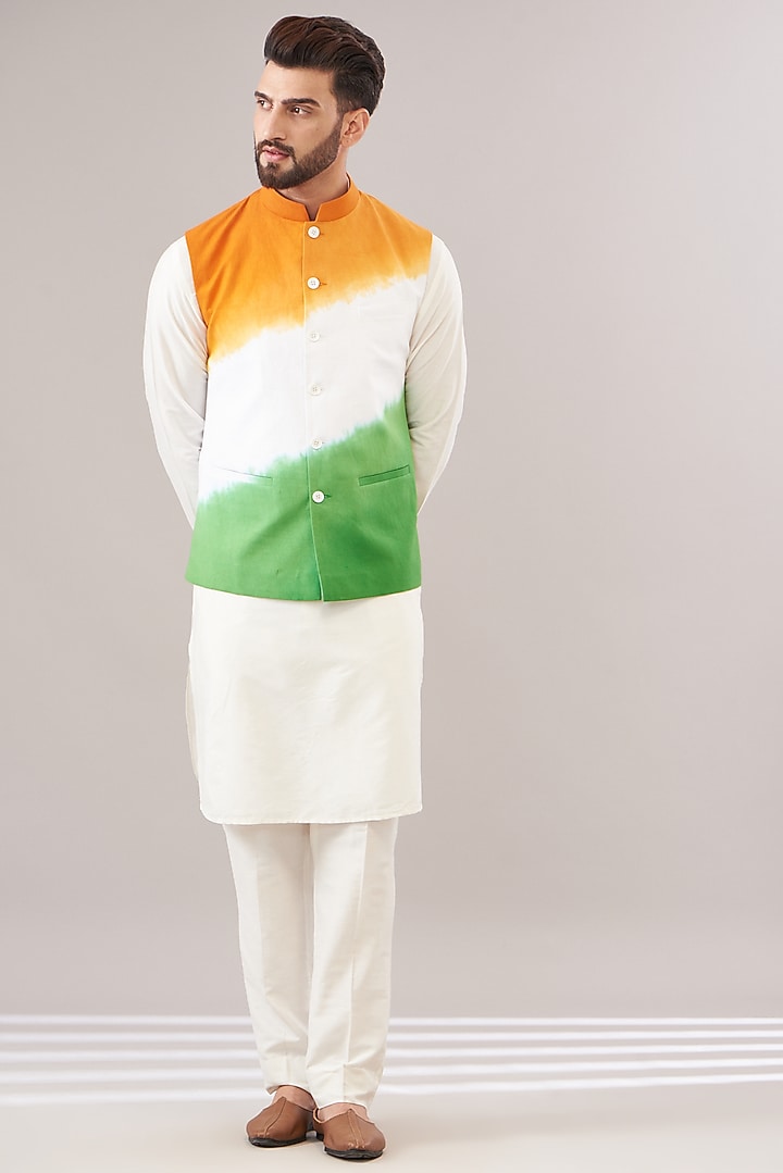 Multi-Colored Pure Cotton Linen Dyed Bundi Jacket Set by Zoop Men at Pernia's Pop Up Shop