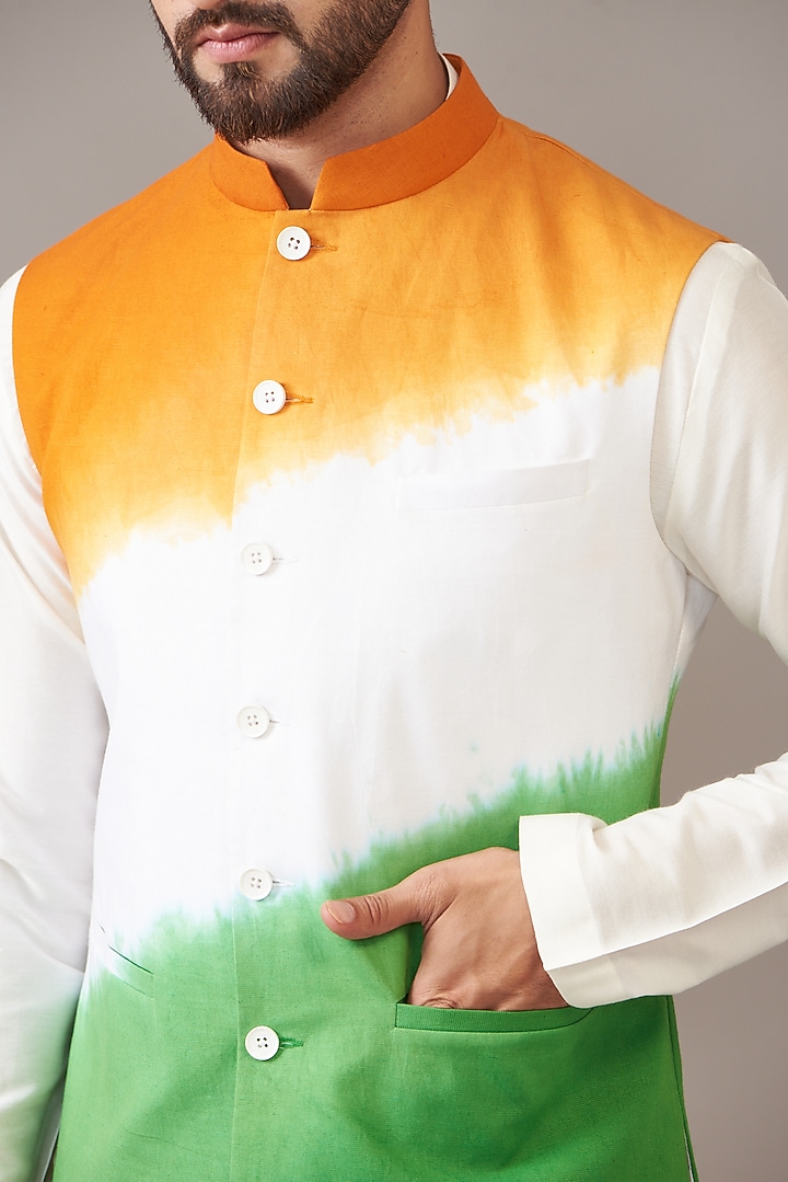 Multi-Colored Pure Cotton Linen Dyed Bundi Jacket Set by Zoop Men at Pernia's Pop Up Shop