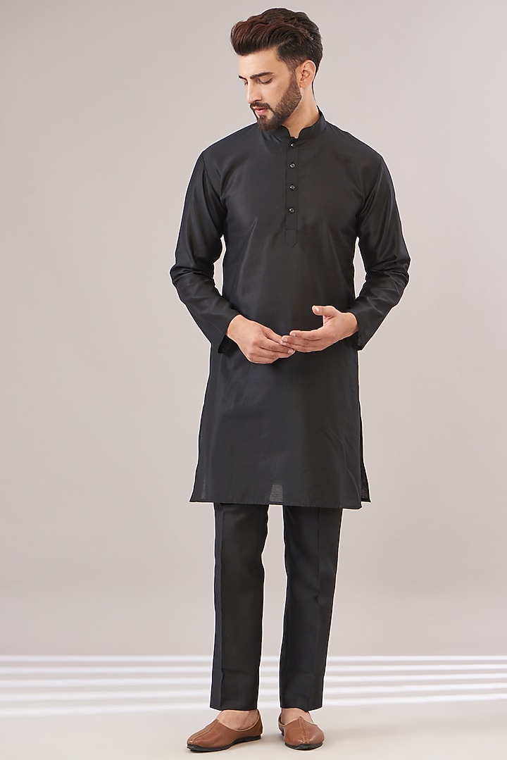 Black Jacquard Bundi Jacket Set by Zoop Men at Pernia's Pop Up Shop