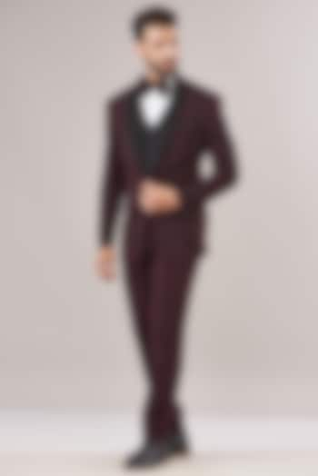 Maroon Japanese Lycra Embroidered Tuxedo Set by Zoop Men at Pernia's Pop Up Shop