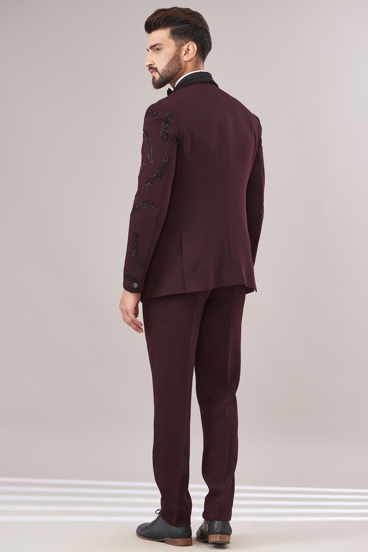 Maroon Japanese Lycra Embroidered Tuxedo Set by Zoop Men at