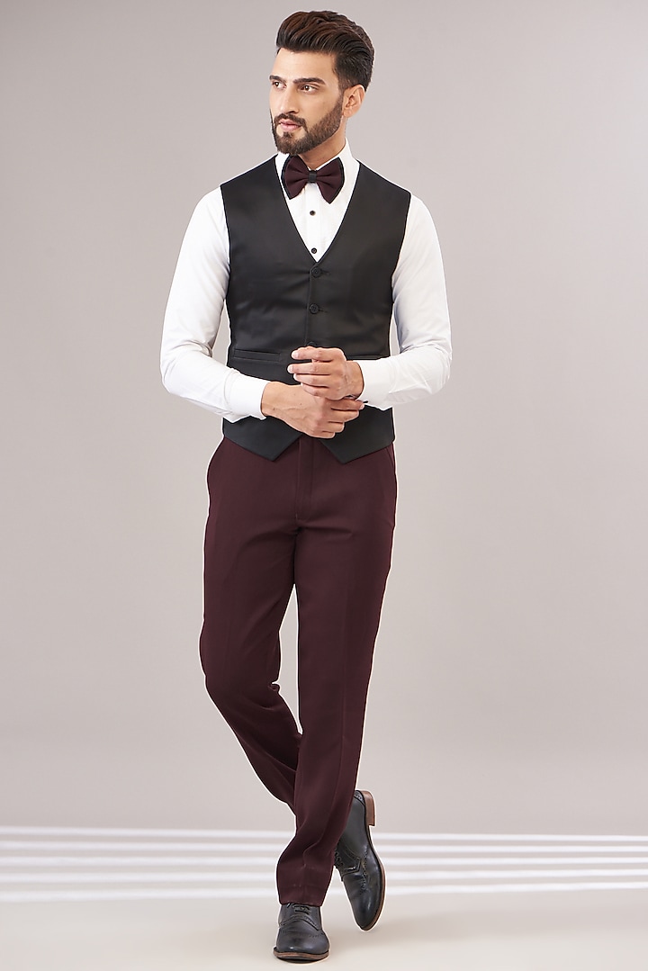 Maroon Japanese Lycra Embroidered Tuxedo Set by Zoop Men at Pernia's Pop Up Shop