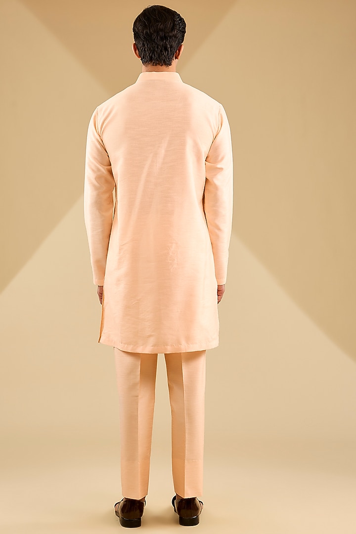 Peach Georgette Zardosi Embroidered Bundi Jacket Set by Zoop Men at Pernia's Pop Up Shop