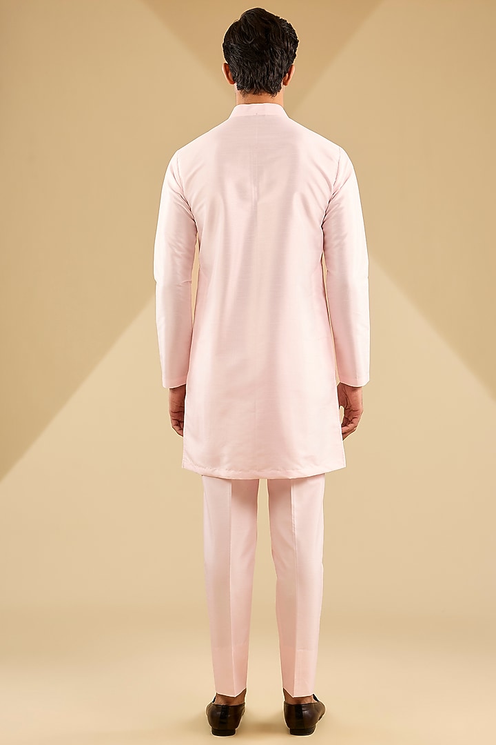 Light Pink Georgette Weaved Jacquard Bundi Jacket Set by Zoop Men at Pernia's Pop Up Shop
