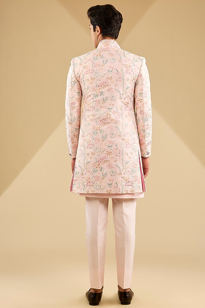 Light Pink Jacquard Silk Thread Embroidered Wedding Indowestern Set by Zoop Men at Pernia's Pop Up Shop