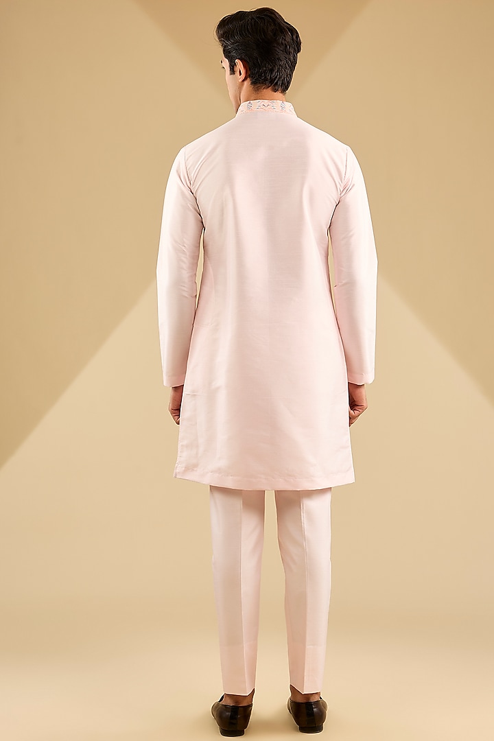 Light Pink Jacquard Silk Thread Embroidered Wedding Indowestern Set by Zoop Men at Pernia's Pop Up Shop