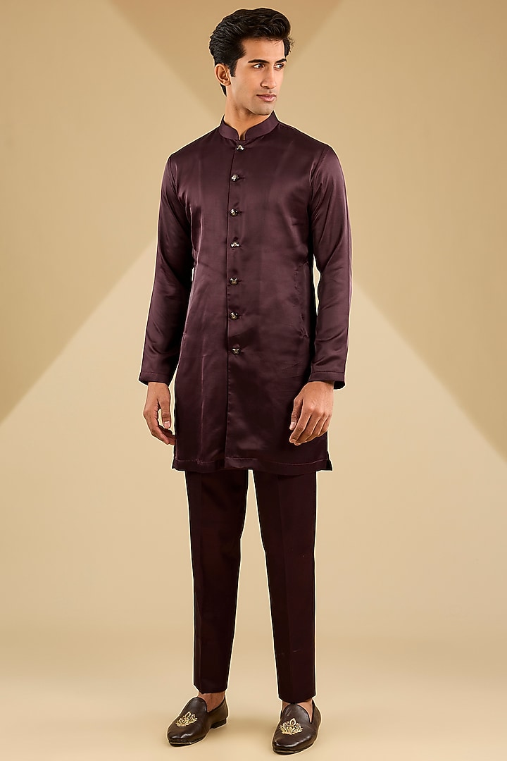 Maroon Jacquard Silk Thread Embroidered Indowestern Set by Zoop Men at Pernia's Pop Up Shop