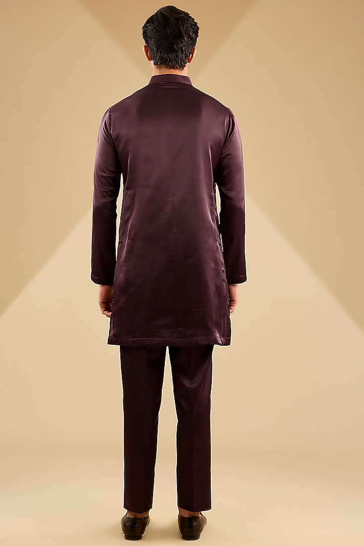 Maroon Jacquard Silk Thread Embroidered Indowestern Set by Zoop Men at Pernia's Pop Up Shop