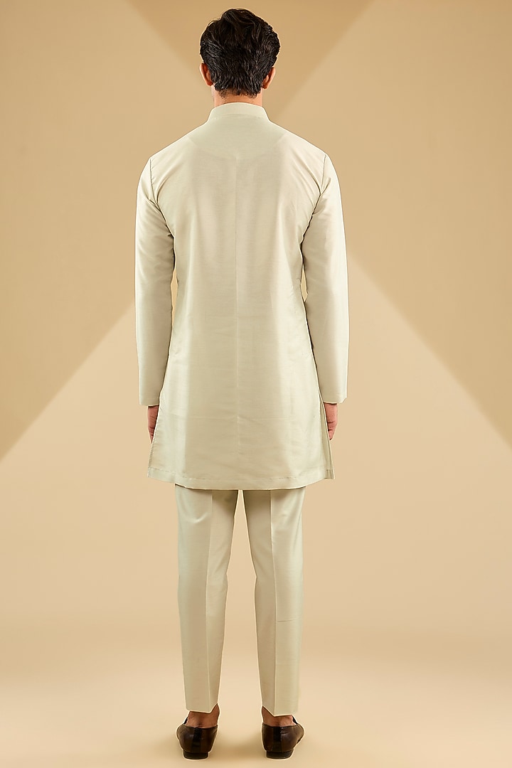 Firozi Green Jacquard Silk Thread Embroidered Indowestern Set by Zoop Men at Pernia's Pop Up Shop