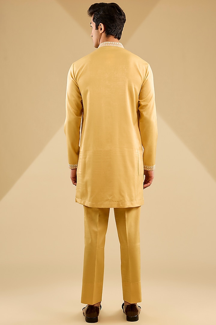 Yellow Jacquard Silk Thread Embroidered Wedding Indowestern Set by Zoop Men at Pernia's Pop Up Shop