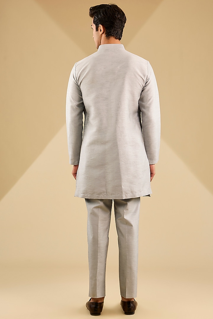 Steel Grey Jacquard Silk Thread Embroidered Indowestern Set by Zoop Men at Pernia's Pop Up Shop