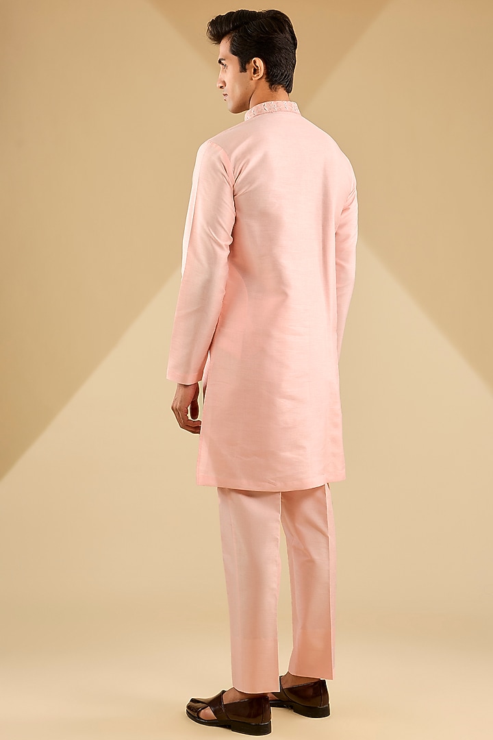 Pink Jacquard Silk Thread Embroidered Wedding Indowestern Set by Zoop Men at Pernia's Pop Up Shop