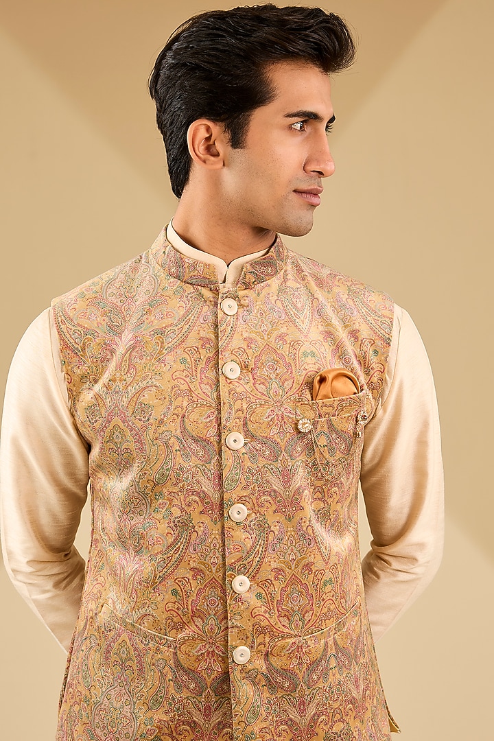 Fawn Cotton Velvet Printed Bundi Jacket Set by Zoop Men at Pernia's Pop Up Shop