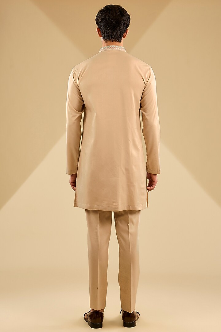 Beige Jacquard Silk Thread Embroidered Wedding Indowestern Set by Zoop Men at Pernia's Pop Up Shop