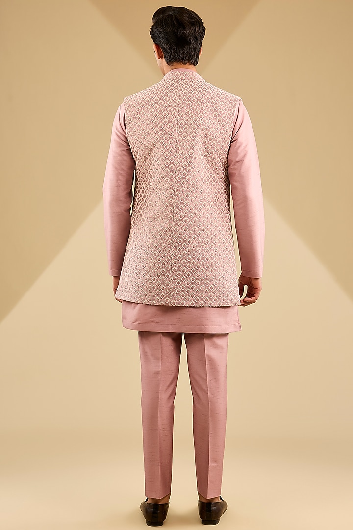 Onion Pink Jacquard Silk Thread Embroidered Indowestern Set by Zoop Men at Pernia's Pop Up Shop