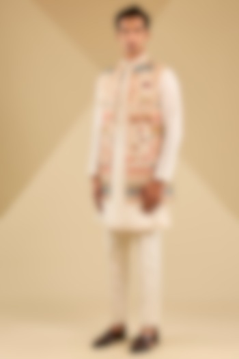 Multi-Colored Jacquard Silk Sequins Embroidered Wedding Indowestern Set by Zoop Men at Pernia's Pop Up Shop