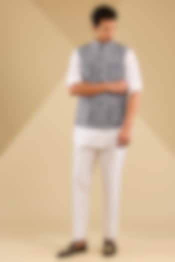 Powder Blue Linen Blend Suiting Bundi Jacket Set by Zoop Men at Pernia's Pop Up Shop