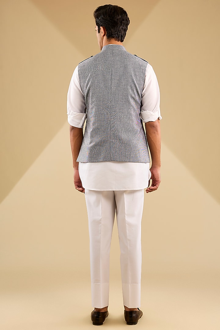 Powder Blue Linen Blend Suiting Bundi Jacket Set by Zoop Men at Pernia's Pop Up Shop