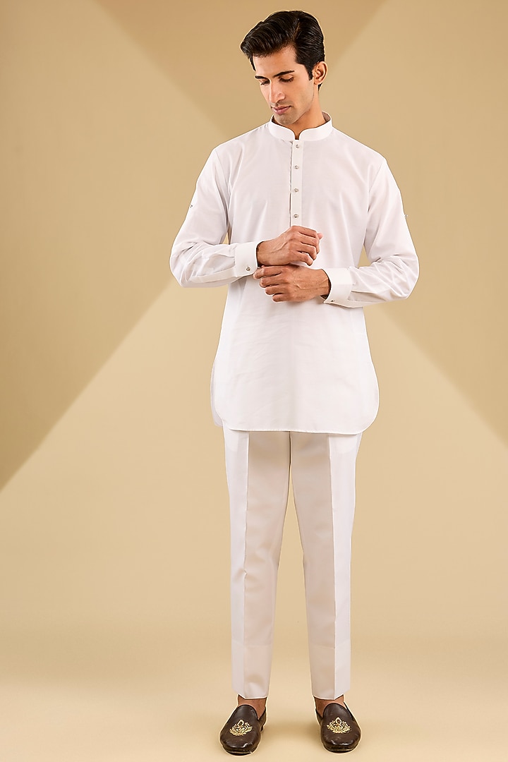 Powder Blue Linen Blend Suiting Bundi Jacket Set by Zoop Men at Pernia's Pop Up Shop