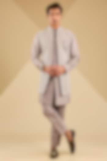 Mousse Grey Jacquard Silk Embroidered Indo-Western Jacket Set by Zoop Men at Pernia's Pop Up Shop