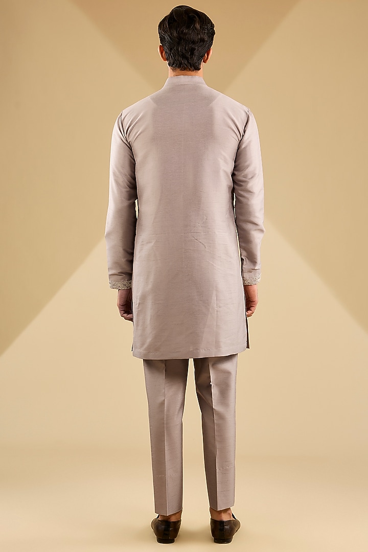 Mousse Grey Jacquard Silk Embroidered Indo-Western Jacket Set by Zoop Men at Pernia's Pop Up Shop
