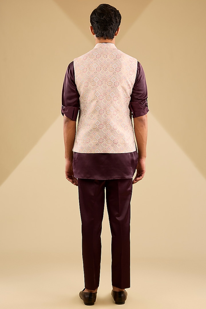 Pink Jacquard Embroidered Bundi Jacket Set by Zoop Men at Pernia's Pop Up Shop