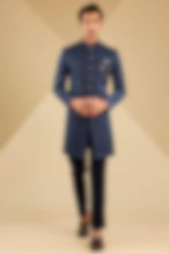 Blue Jacquard indo-Western Set by Zoop Men