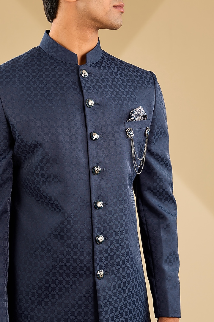 Blue Jacquard indo-Western Set by Zoop Men at Pernia's Pop Up Shop