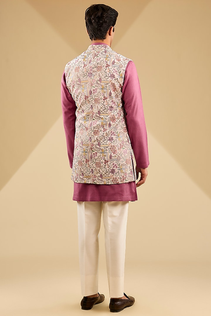 Multi-Colored Cotton Velvet Embroidered Indo-Western Set by Zoop Men at Pernia's Pop Up Shop
