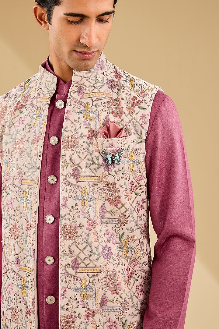 Multi-Colored Cotton Velvet Embroidered Indo-Western Set by Zoop Men at Pernia's Pop Up Shop
