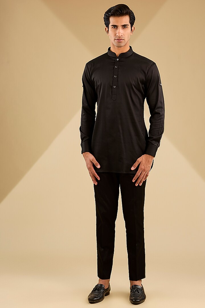 Black Cotton Velvet Embroidered Bundi Jacket Set by Zoop Men at Pernia's Pop Up Shop