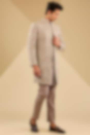 Copper Gold Jacquard Silk Embroidered Indo-Western Set by Zoop Men