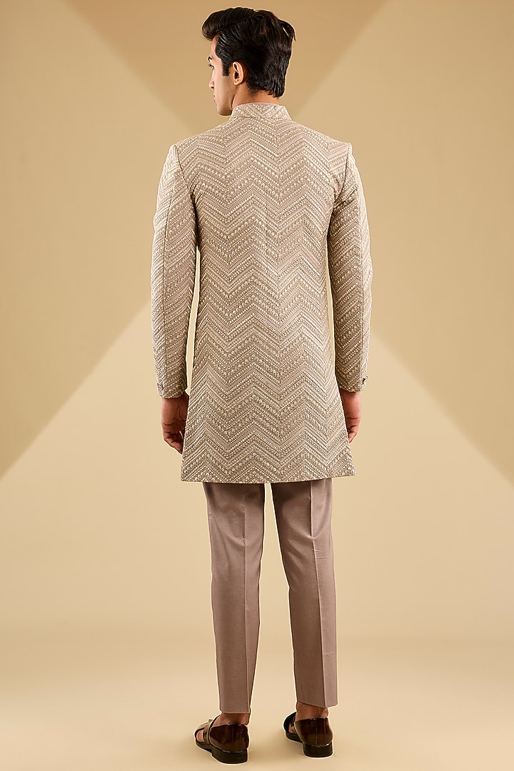 Copper Gold Jacquard Silk Embroidered Indo-Western Set by Zoop Men at Pernia's Pop Up Shop