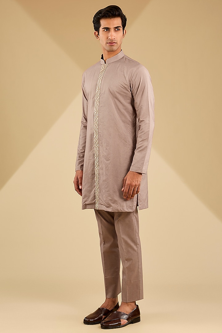 Copper Gold Jacquard Silk Embroidered Indo-Western Set by Zoop Men at Pernia's Pop Up Shop